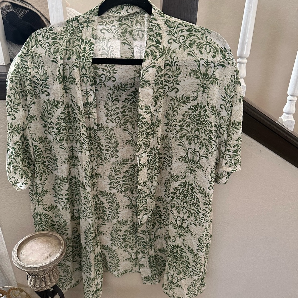 Green Bohemian Swim Coverup with Floral Pattern